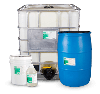 Chemical containers of various sizes and colors.